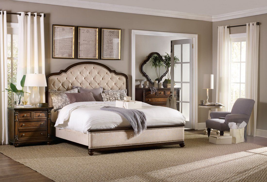 Hooker Furniture bedroom set with white padded headboard