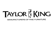 the logo for taylor king manufacturers of fine furniture is black and white .