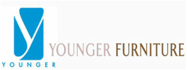 a blue and white logo for younger furniture