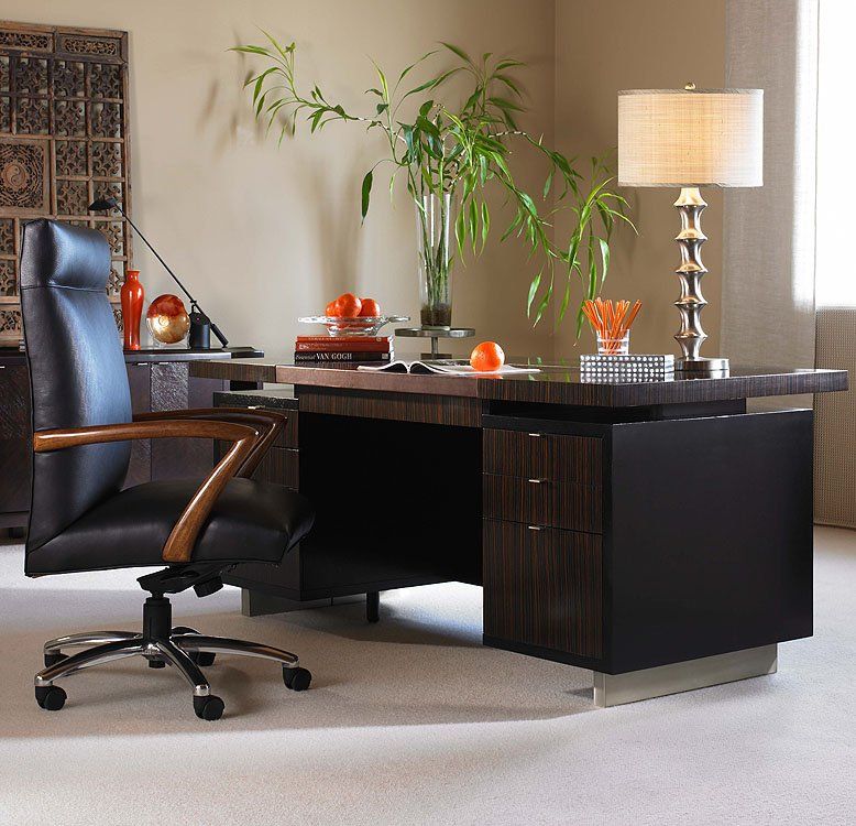 Century Furniture modern dark wood desk and roller chair