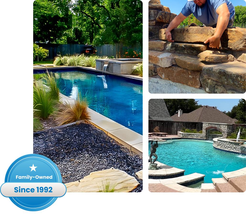 Four images showcasing pool work