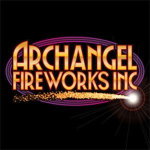 The logo for archangel fireworks inc shows a fireworks display