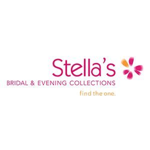 The logo for stella 's bridal and evening collections find the one.