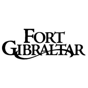 A black and white logo for fort gibraltar on a white background.