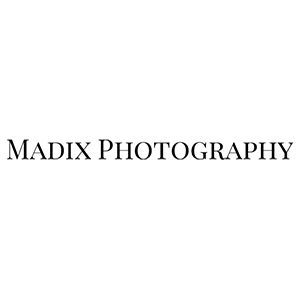 A black and white logo for madix photography on a white background.