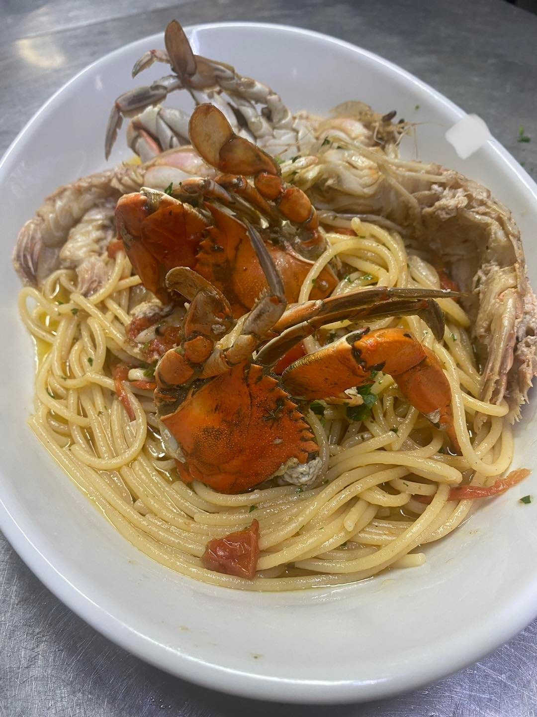 spaghetti con granchio