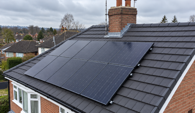 Solar panels on a newly tiled roof