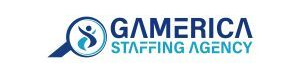 Gamerica Staffing Agency logo in blue and teal on a white background
