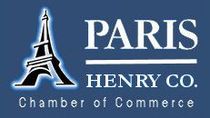 The paris henry co. chamber of commerce logo is blue and white.