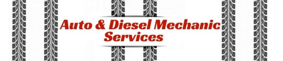 Logo for auto and diesel mechanic services with tire track design.
