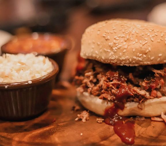 Pork sandwich with coleslaw at local bbq restaurant