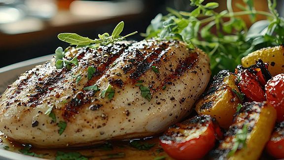 Chicken , vegetables and garlic bread caterer Smokehouse bbq restaurant kansas city