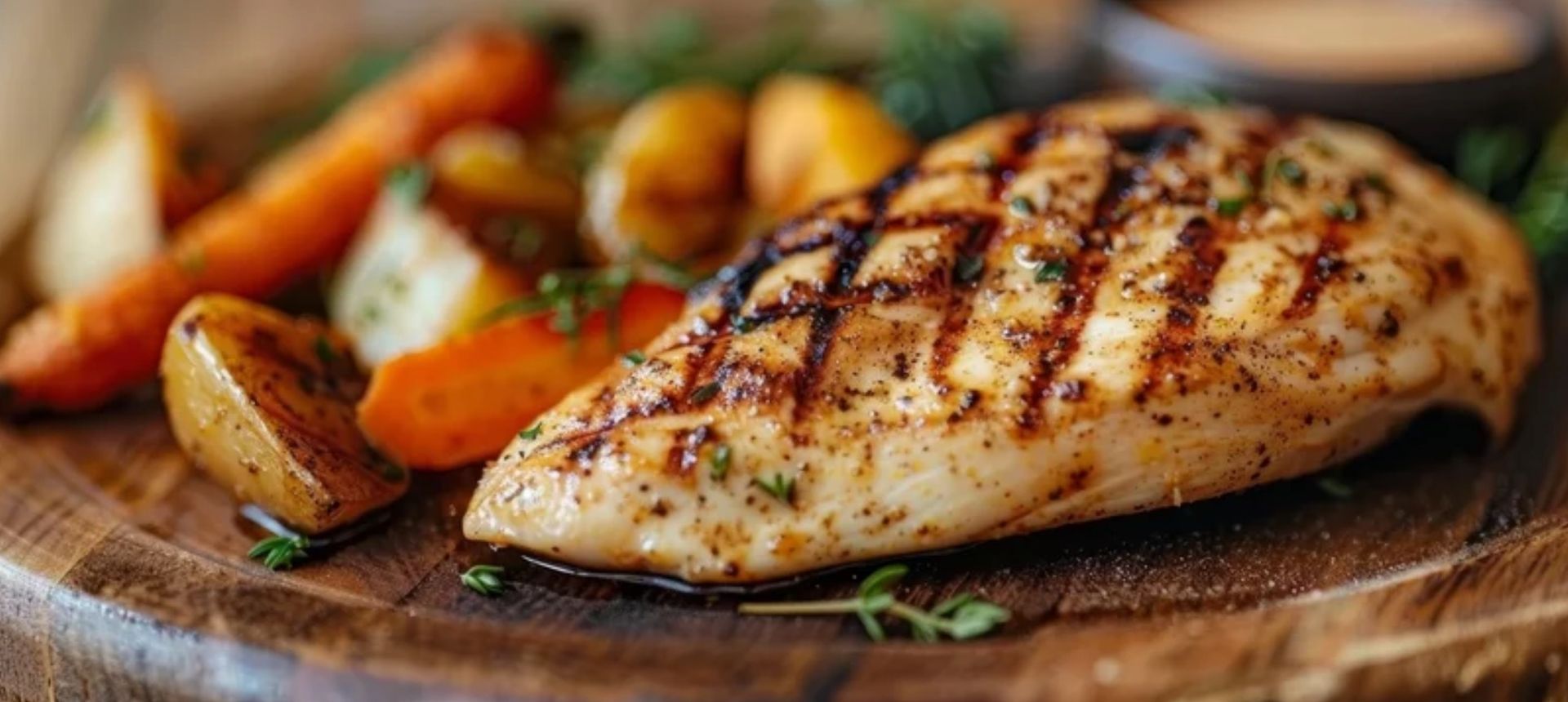 Grilled chicken breast with potatoes and carrots near smokehouse bbq restaurant