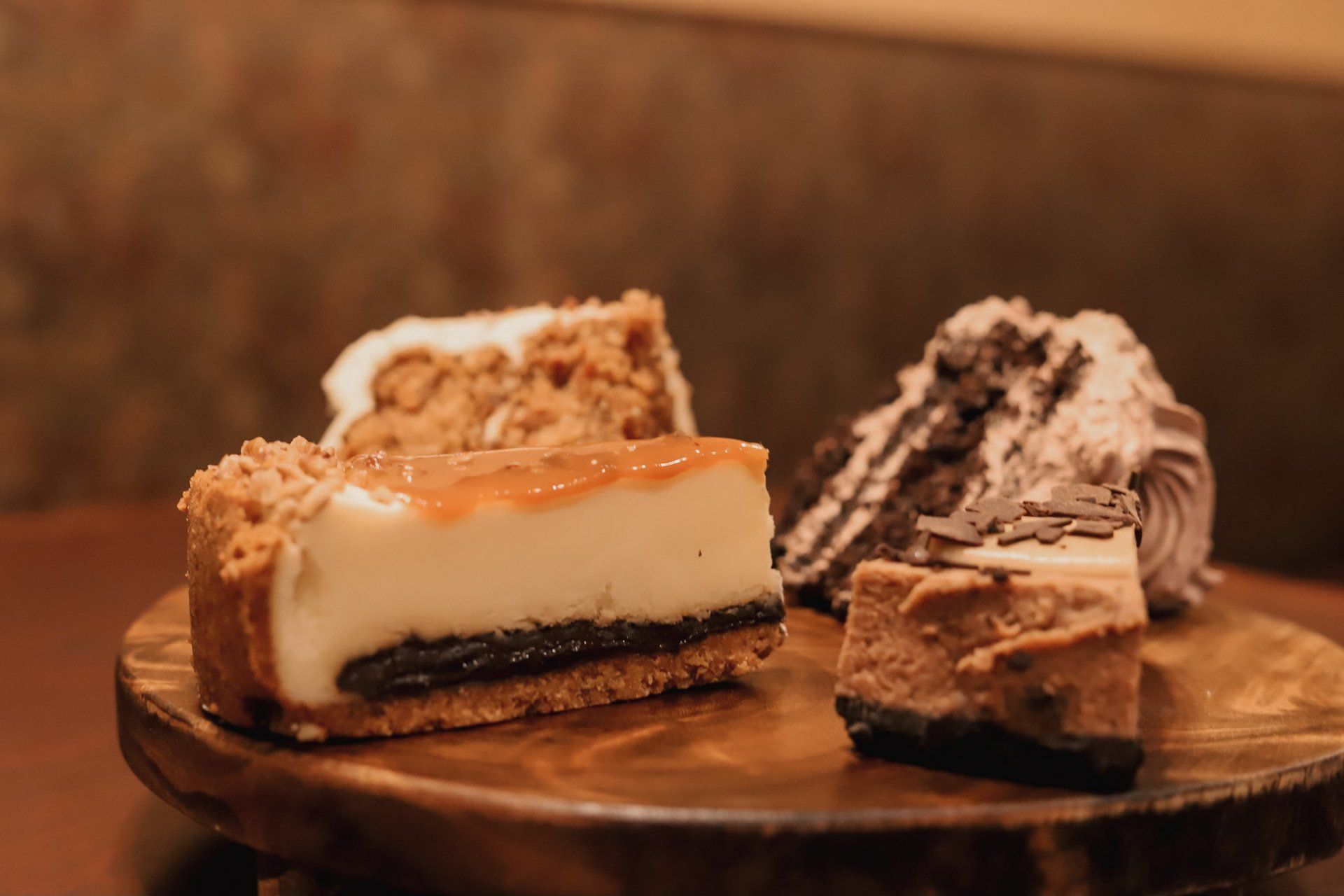 Three slices of cheesecake in Kansas - Smokehouse bbq restaurant 