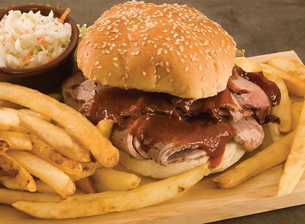 Hamburger, french fries and coleslaw near Gladstone