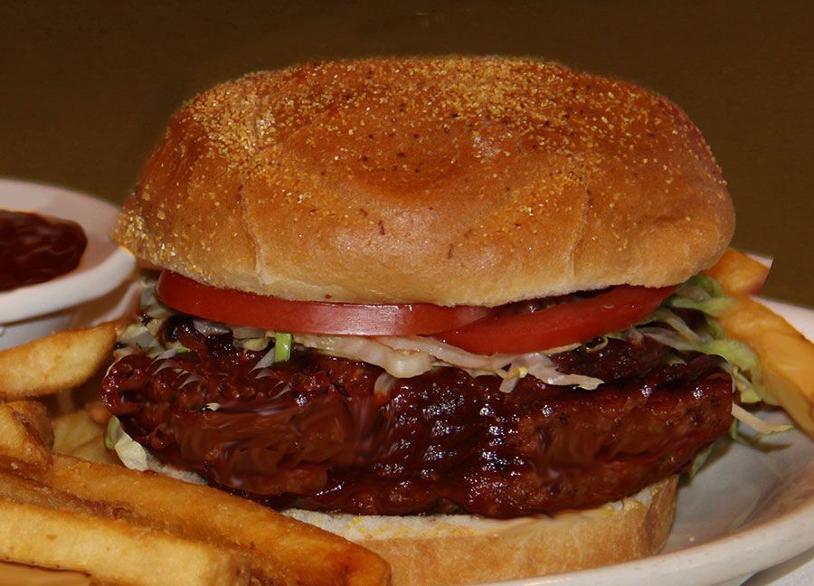 Hamburger and french fries at smokehouse bbq near me