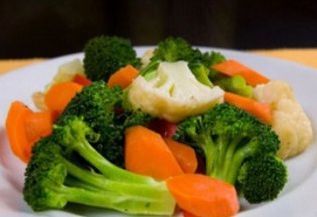 Broccoli, carrots and cauliflower at smokehouse barbecue near Kansas City