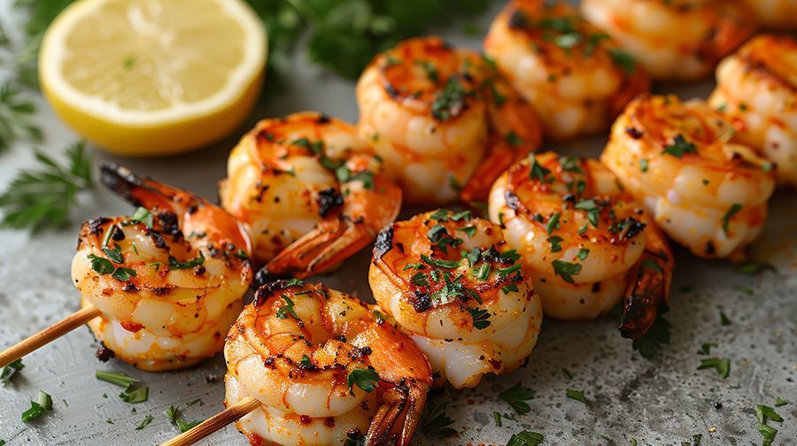 Smokehouse bbq Grilled shrimp skewers dinner menu