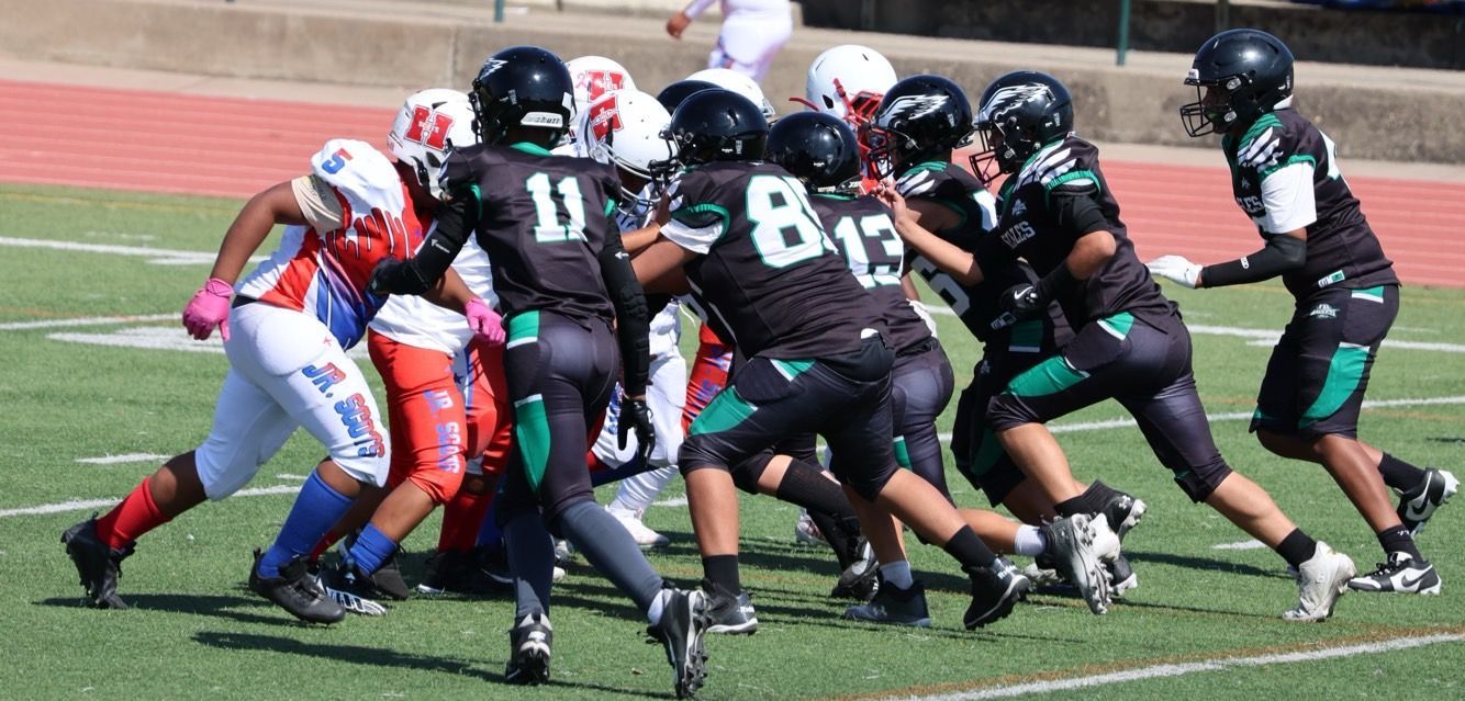 Football player in silver uniform runs with ball on a green field.