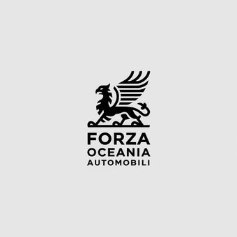 Black griffin logo for Forza Oceania Automobili, a car company.