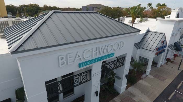 An aerial view of the beachwood seafood restaurant.