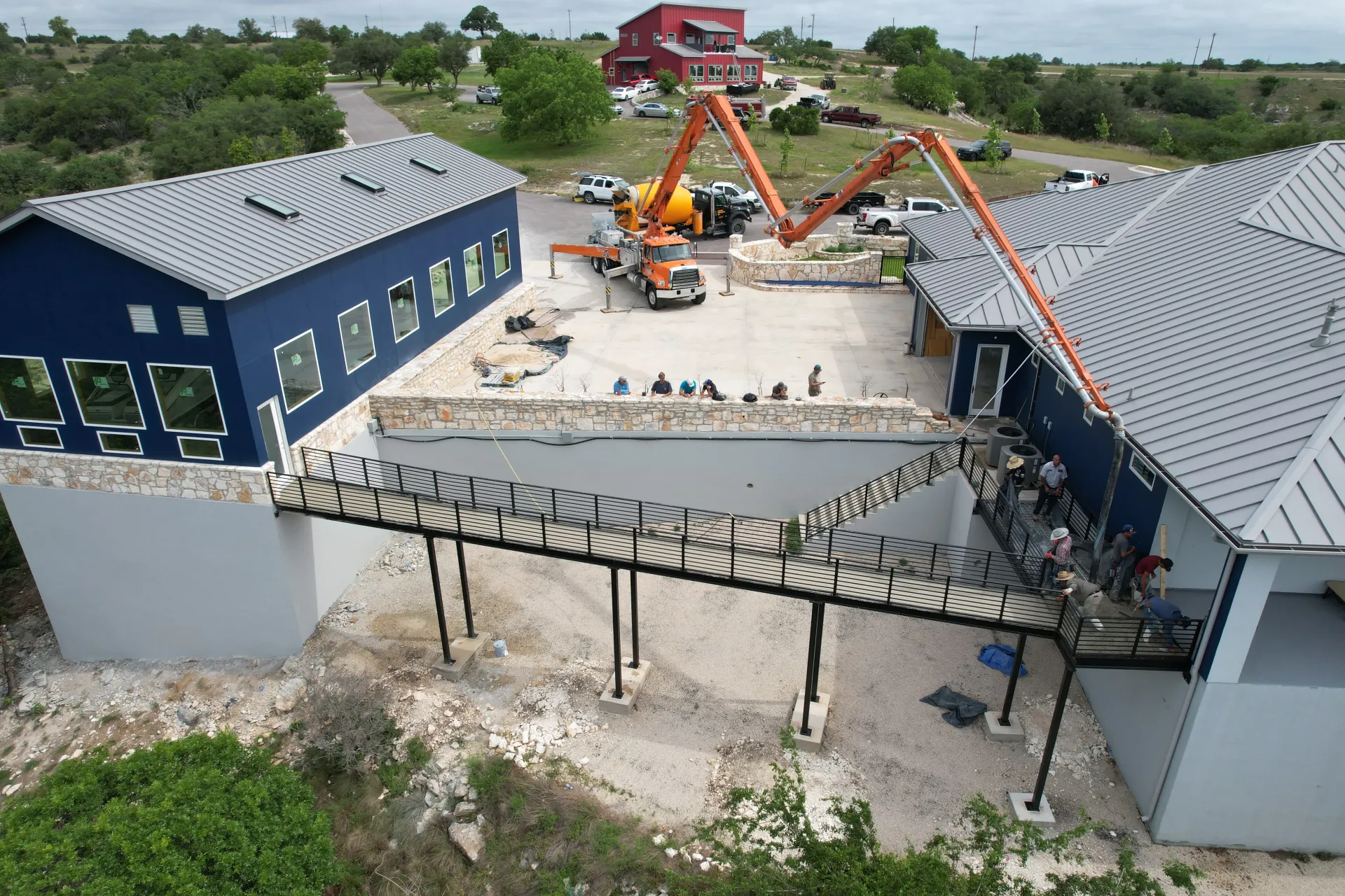 An aerial view of a large building under construction