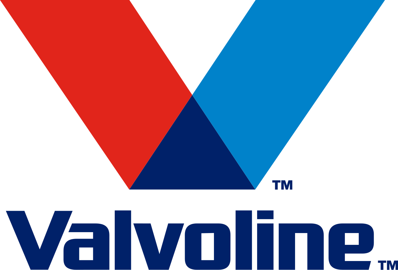 The Valvoline logo featuring a stylized blue and red letter