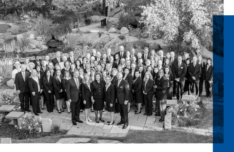 aerial view of Horan & McConaty staff in the gardens