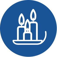 Line art of three candles representing an online memorial service