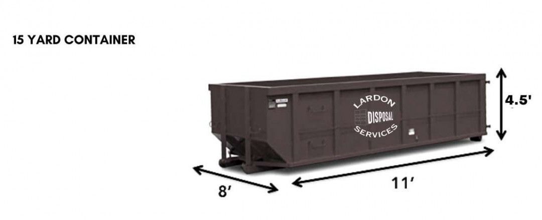 A picture of a 15 yard container with measurements