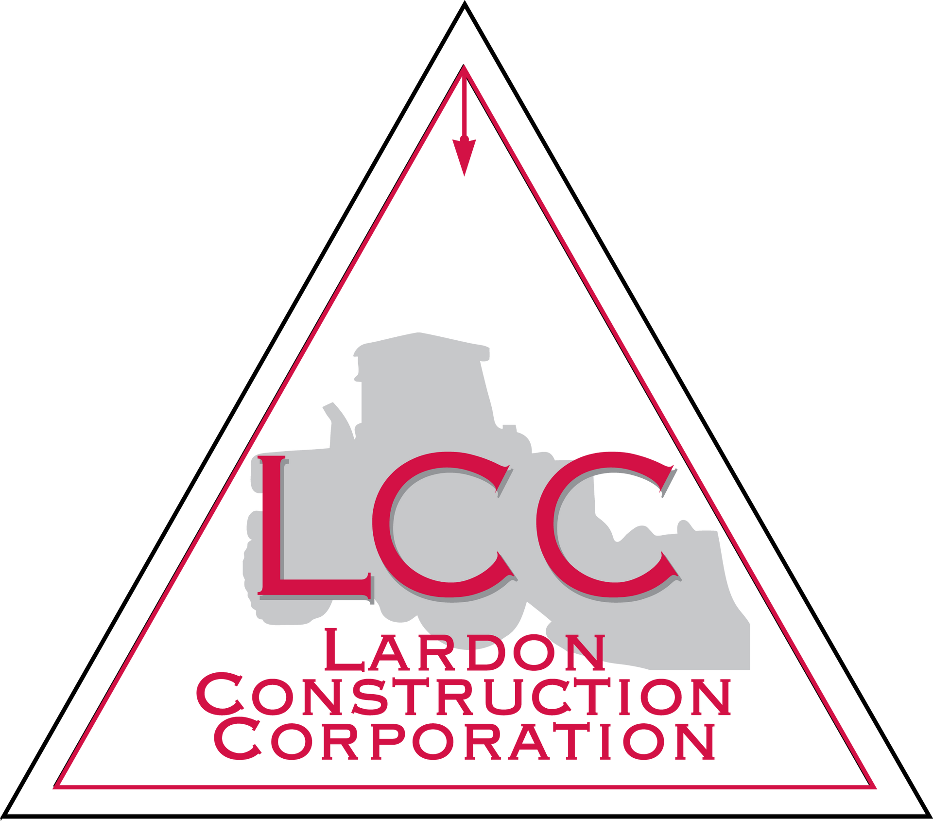 The logo for lardon construction corporation has a tractor on it.