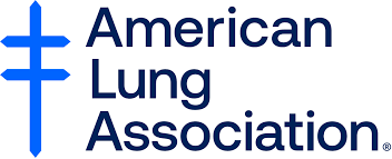 The logo for the american lung association has a blue cross on it.