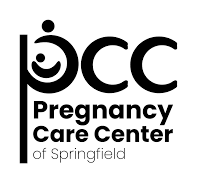 The logo for the pregnancy care center of springfield is black and white.