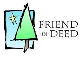 A cartoon drawing of a tree with a star and the words `` friend in deed ''.