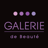 Logo for Galerie de Beauté: Purple text and dots on a black background.