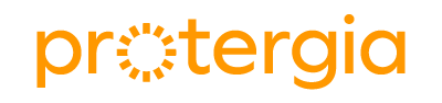Protergia logo: orange text with sun symbol.