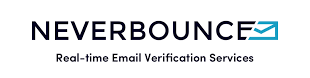 Logo for NeverBounce, a real-time email verification service. Includes a blue envelope icon.