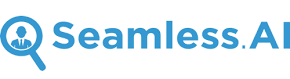 Seamless.AI logo: Blue magnifying glass icon with a person inside, followed by