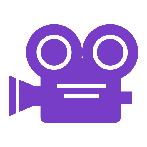 Purple video camera icon.