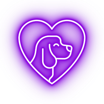 A neon sign of a dog in a heart.