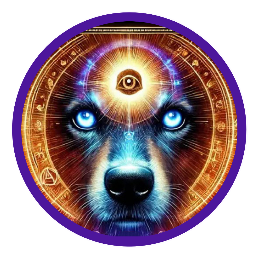 A picture of a husky dog with a third eye