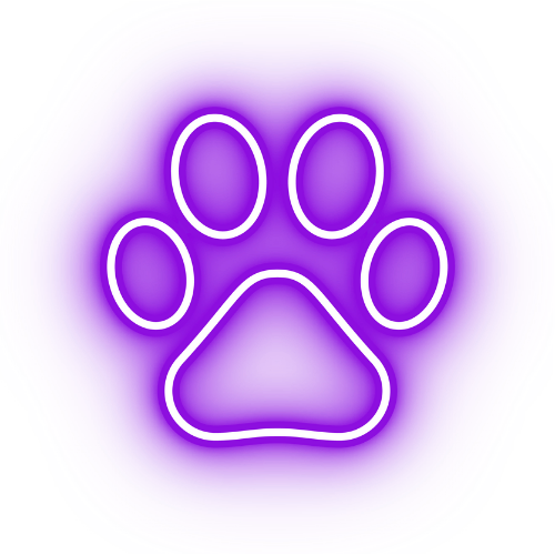A purple neon sign of a paw print on a white background.