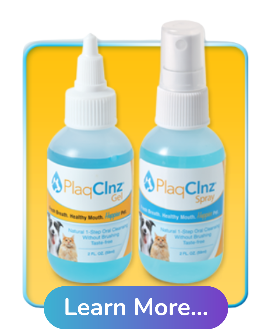 Two bottles of plaq clnz spray on a yellow background