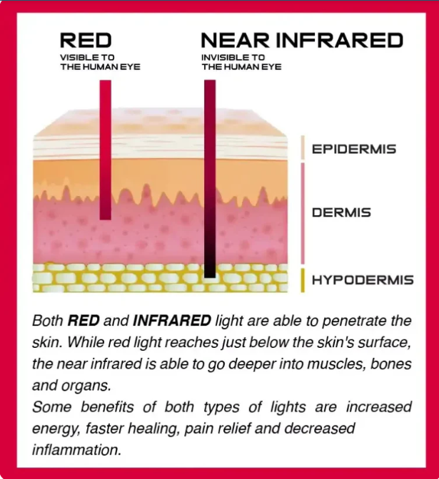 A diagram showing the difference between red and near infrared light
