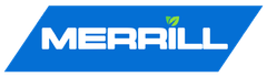 A black and white logo for a company called merrill