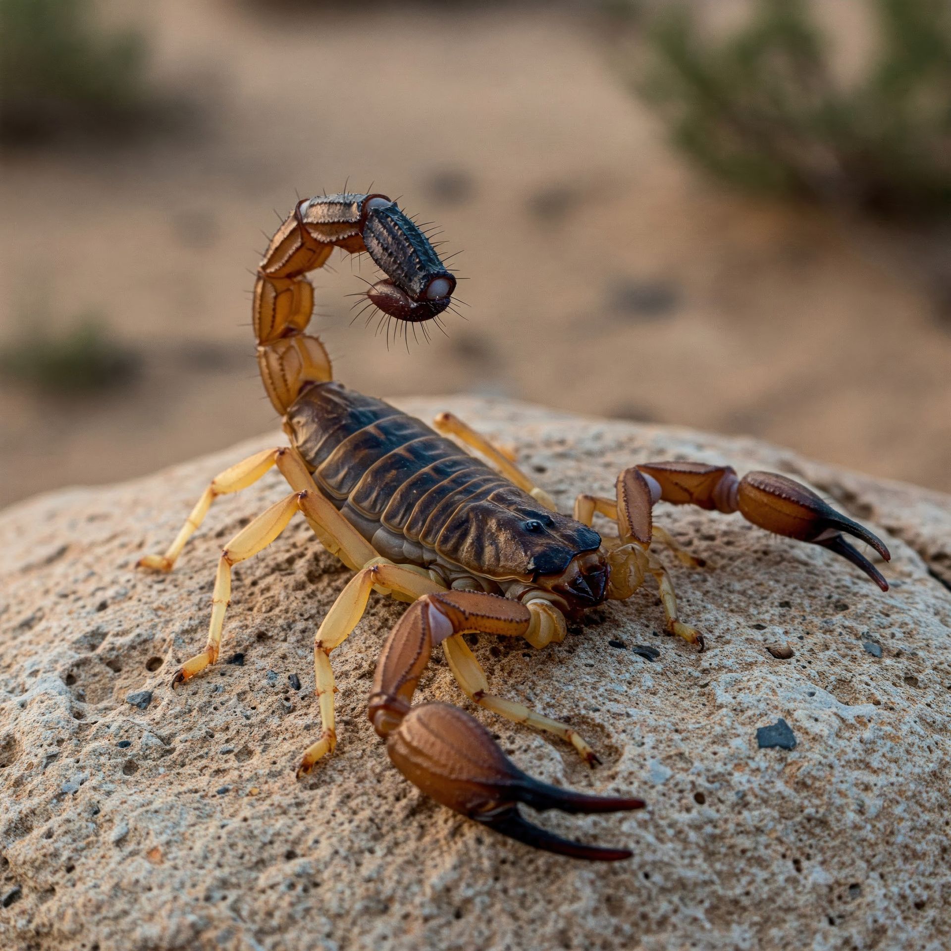 A close up of a scorpion on a rock.