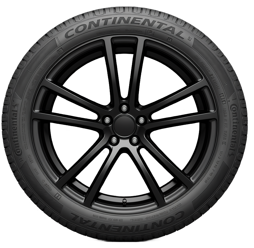 Black car tire with black rim. 