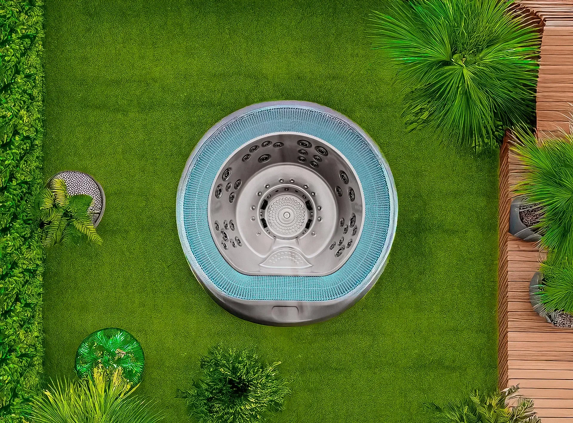 spa à débordement dans un jardin