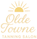 Logo for "Olde Towne Tanning Salon" with a yellow sun icon above the cream-colored text.
