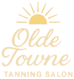 Logo for "Olde Towne Tanning Salon" with a yellow sun icon above the cream-colored text.